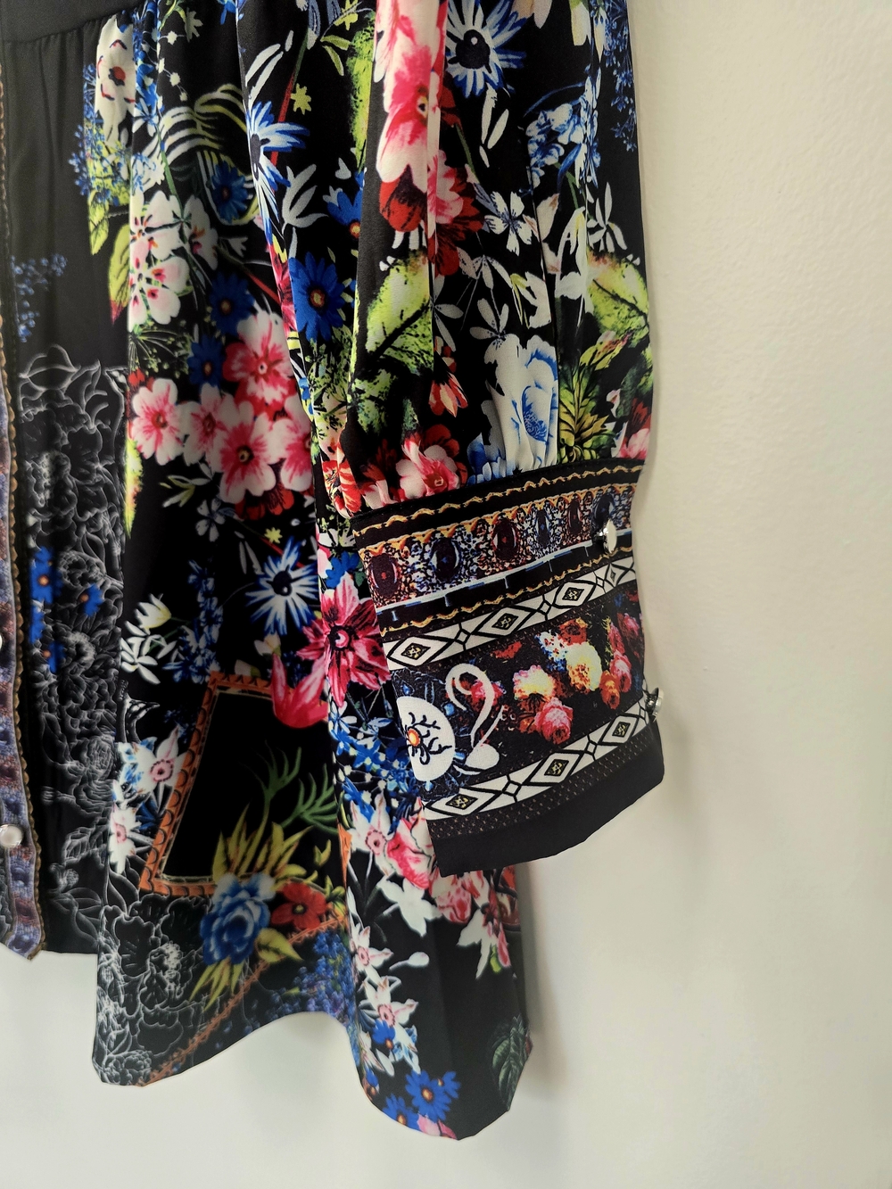 Delia McFee Black Floral Button Down Long Sleeve Minidress-Large CHIC! - Picture 7 of 16